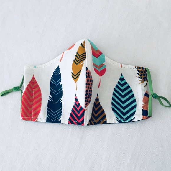 HAND CRAFTED FACE MASK LEAVES FEATHERS MULTICOLORS - Picture 4 of 6